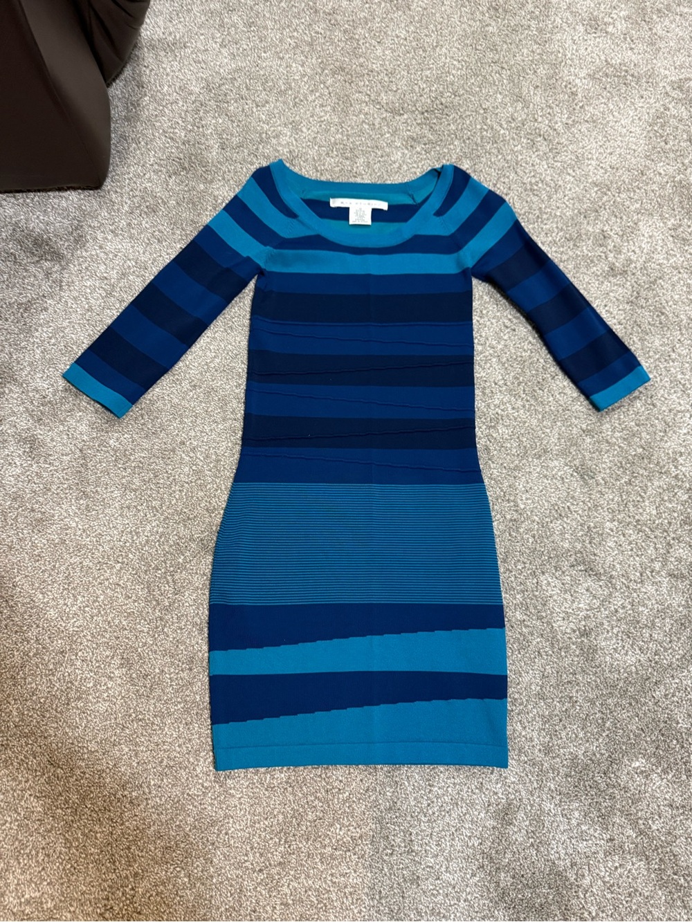 $5 for $20 min order ! Max Studio Teal and Navy Striped Midi Bodycon Dress